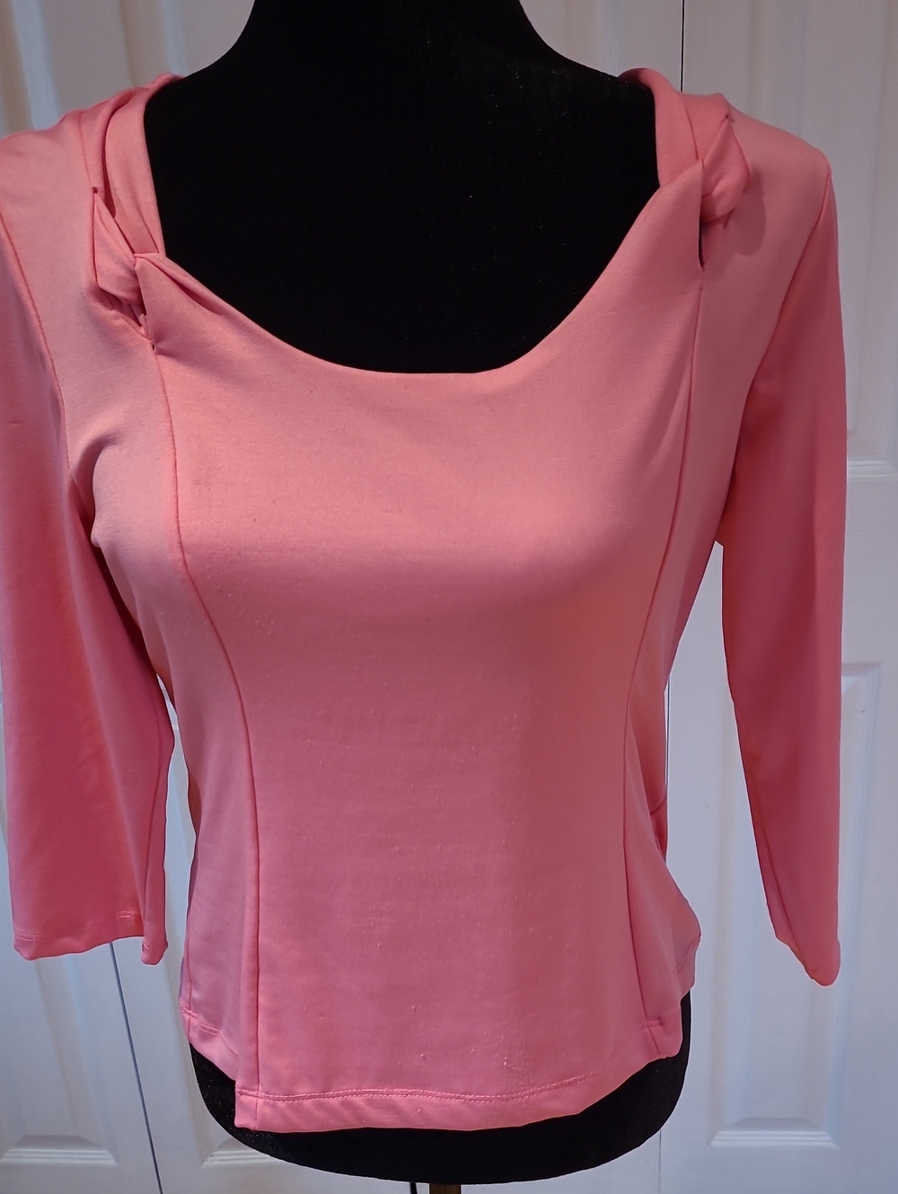 Women's Pink Twist-Detail Scoop Neck Long Sleeve Top